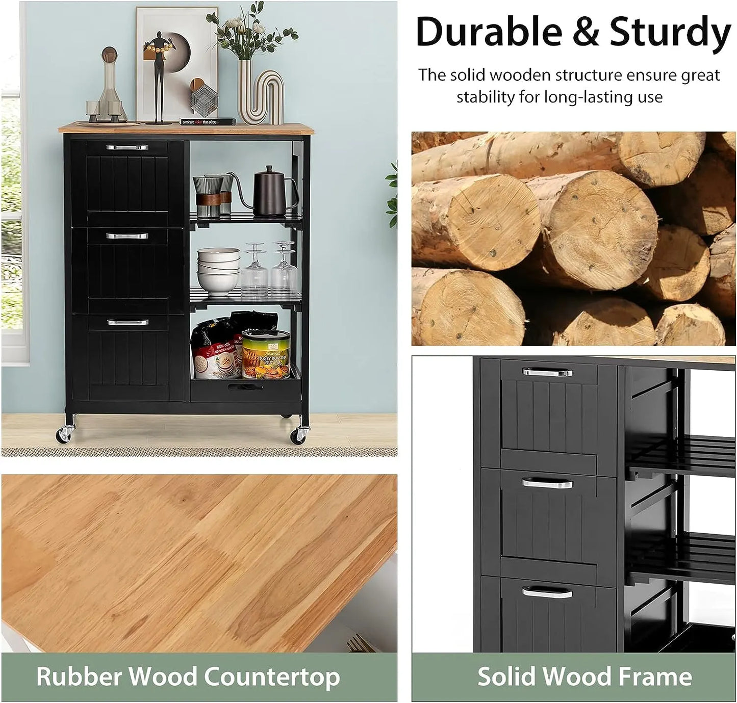 Kitchen Island Cart with Storage, Drawers, Shelves - Image 6