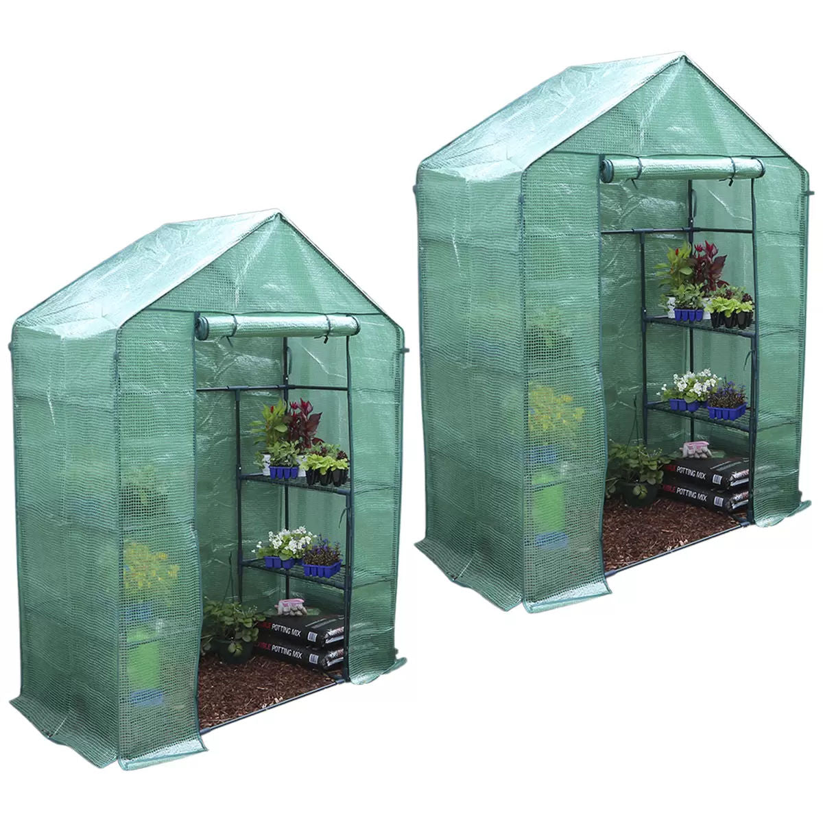 Walk-in Greenhouse 2 Tier Twin Pack, 195 x 143 x 73 cm - Image 2