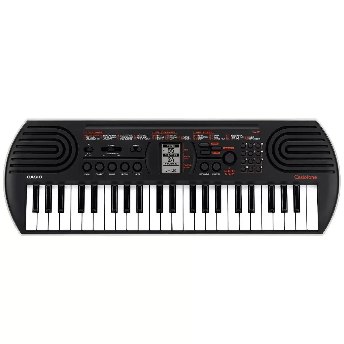 Black 44 Key Portable Mini Keyboard with 100 Tones, 50 Rhythms, and Headphone Output
