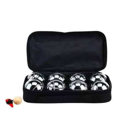 Silver Bocce Pétanque Set with 8 Metal Balls, White Wooden Jack, and Carry Case