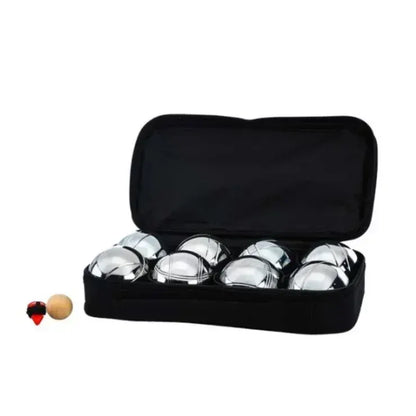 Silver Bocce Pétanque Set with 8 Metal Balls, White Wooden Jack, and Carry Case - Image 2