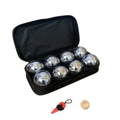 Silver Bocce Pétanque Set with 8 Metal Balls, White Wooden Jack, and Carry Case - Image 3