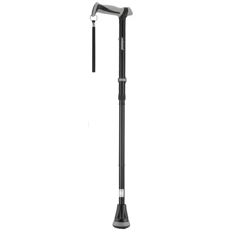 Adjustable Black Walking Stick with Folding Design and Shock Absorbing Tip