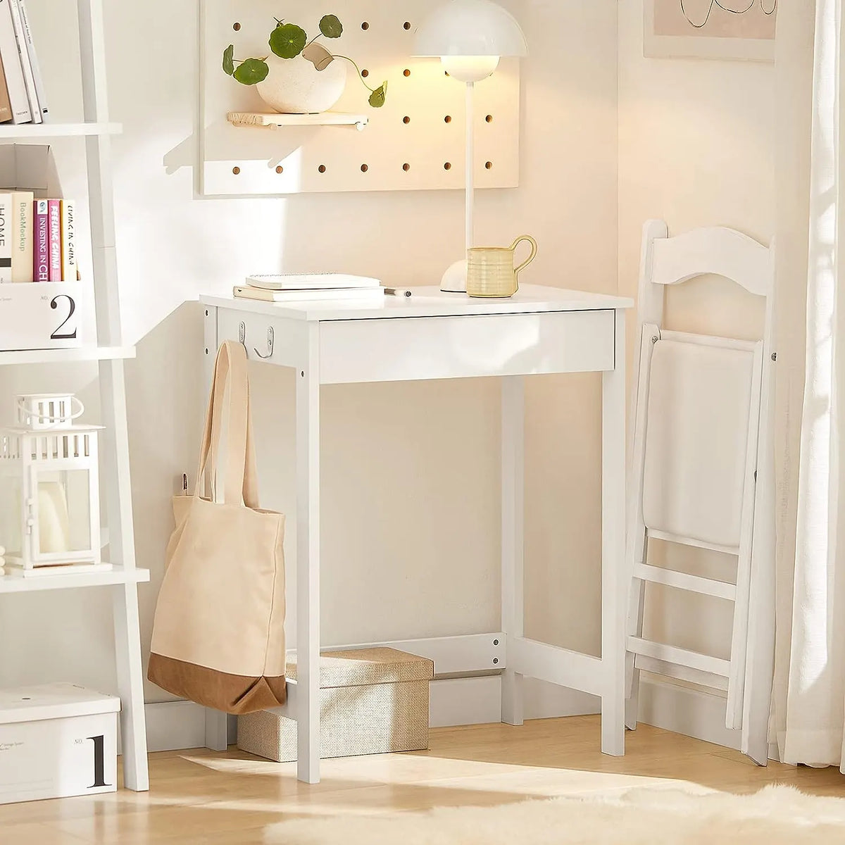 Small White Desk with Drawer Hooks - Image 2