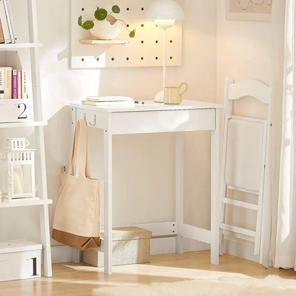 Small White Desk with Drawer Hooks - Image 2