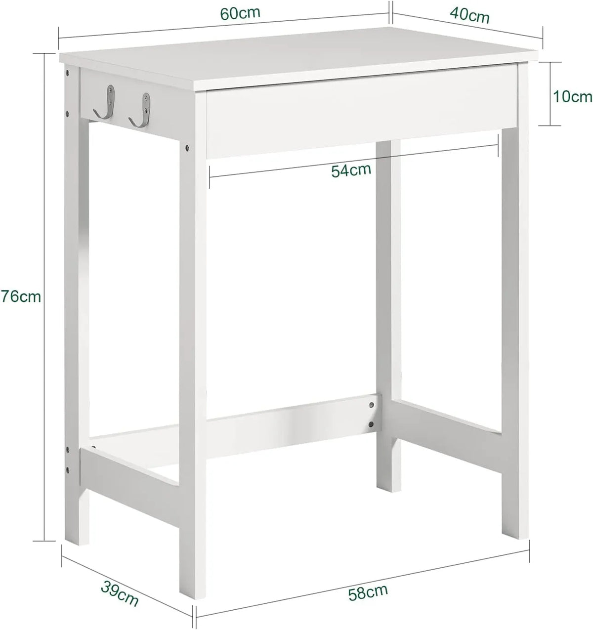 Small White Desk with Drawer Hooks - Image 3