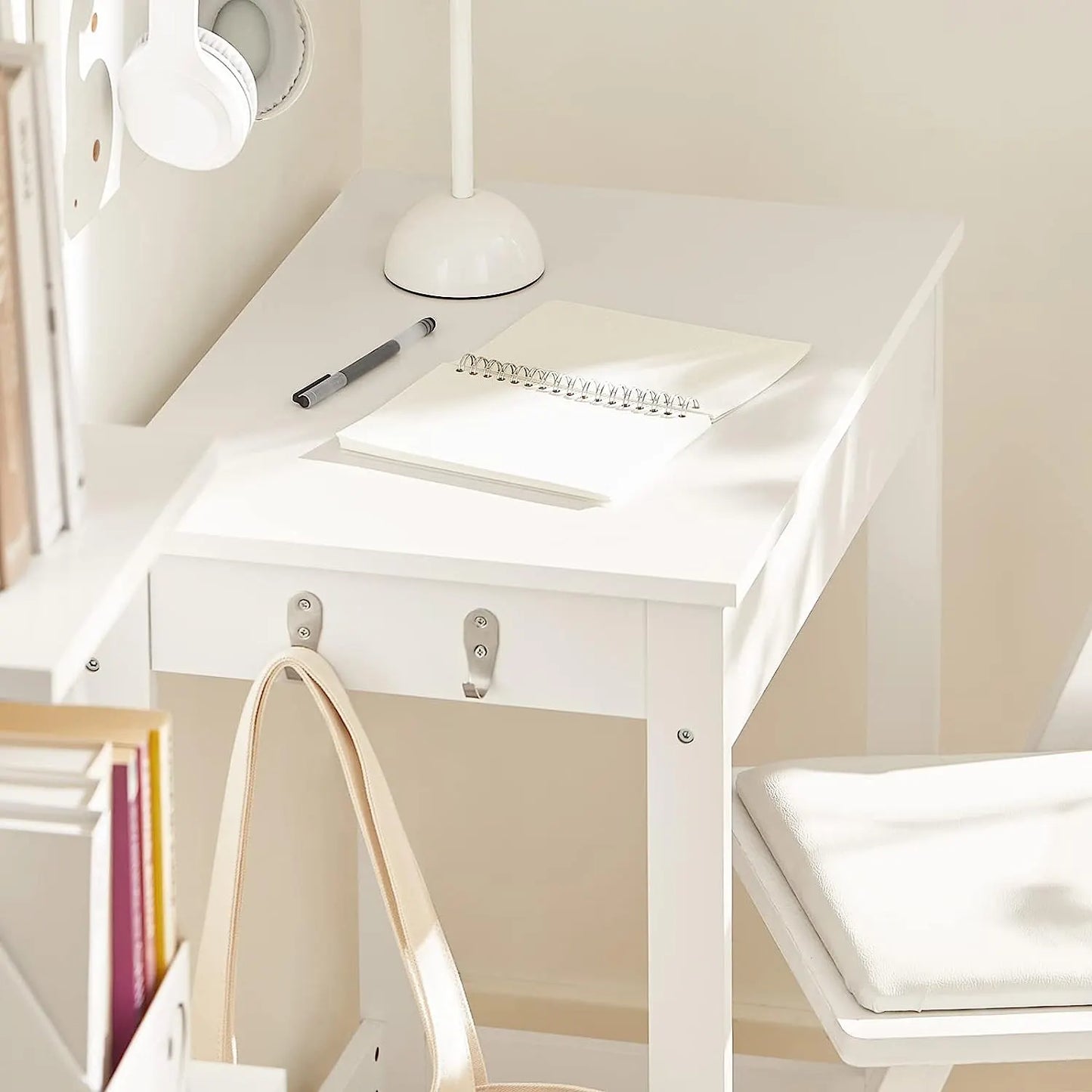 Small White Desk with Drawer Hooks - Image 9