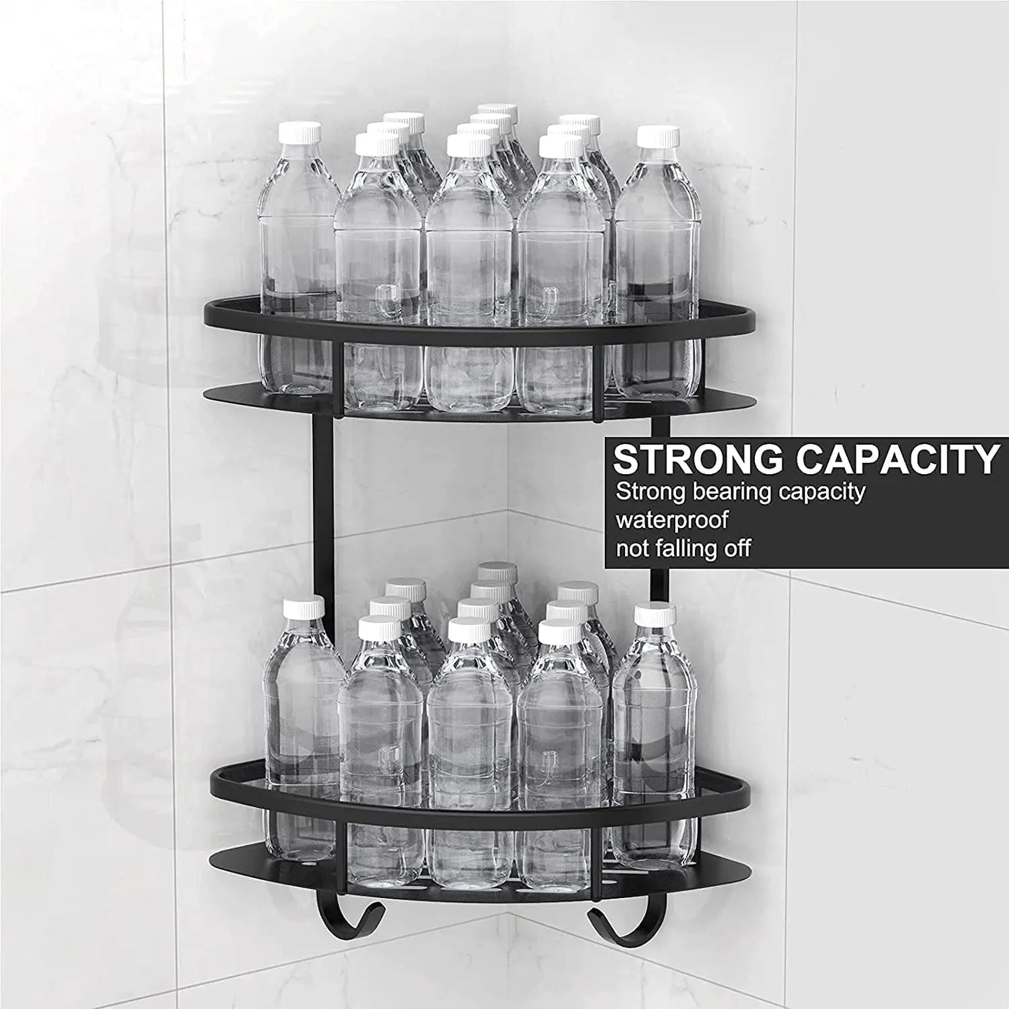 2 Pack Aluminum Adhesive Shower Caddy Corner Shelf Storage Rack for Bathroom - Image 2