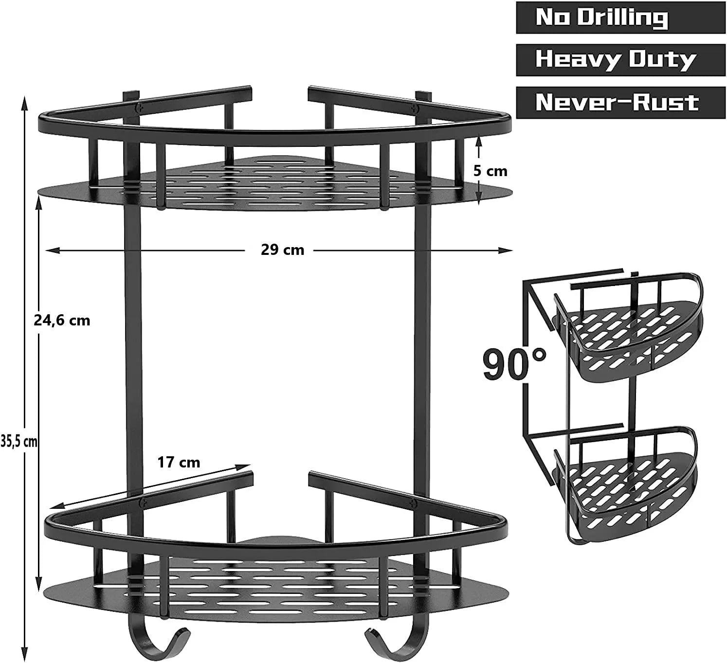 2 Pack Aluminum Adhesive Shower Caddy Corner Shelf Storage Rack for Bathroom - Image 3