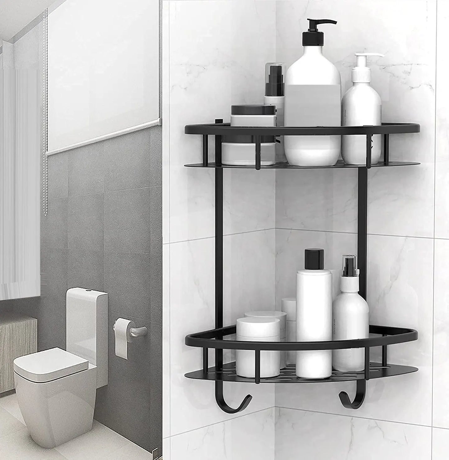 2 Pack Aluminum Adhesive Shower Caddy Corner Shelf Storage Rack for Bathroom - Image 4