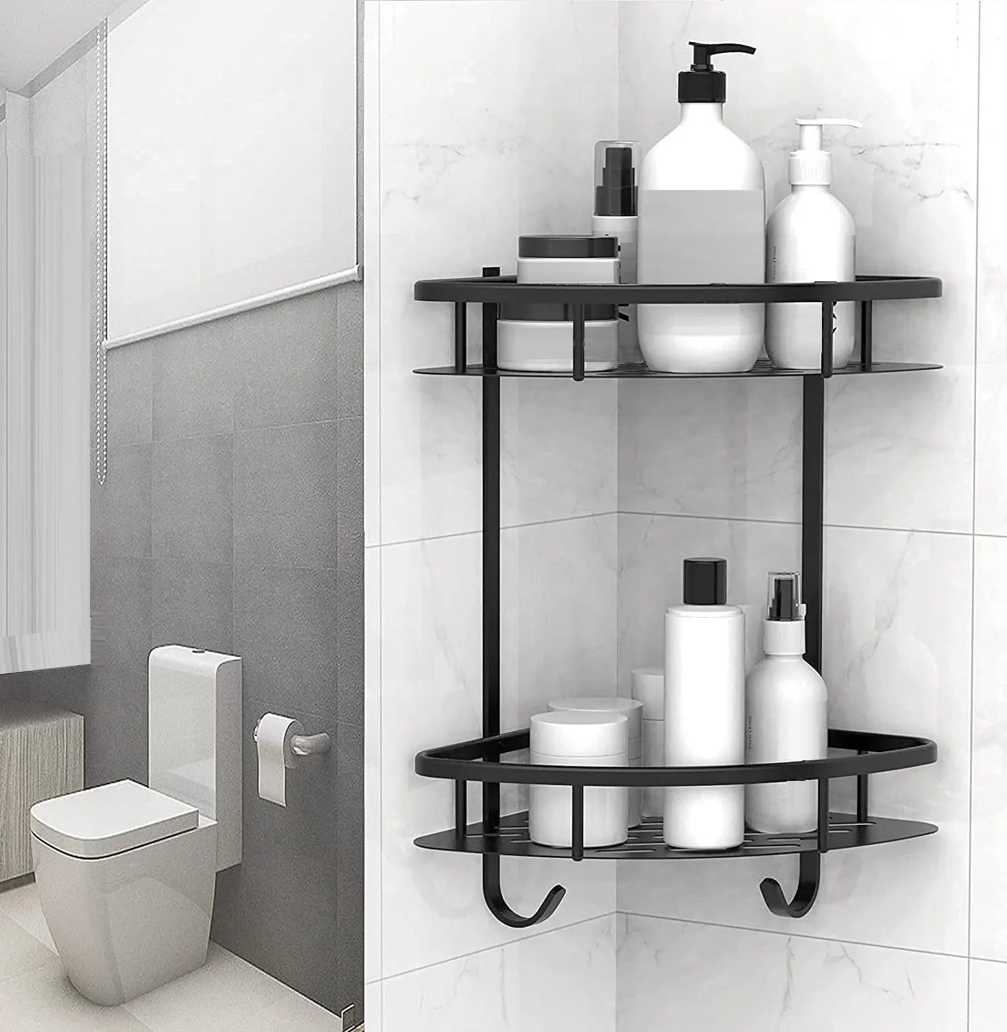 2 Pack Aluminum Adhesive Shower Caddy Corner Shelf Storage Rack for Bathroom - Image 4