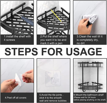 2 Pack Aluminum Adhesive Shower Caddy Corner Shelf Storage Rack for Bathroom - Image 5