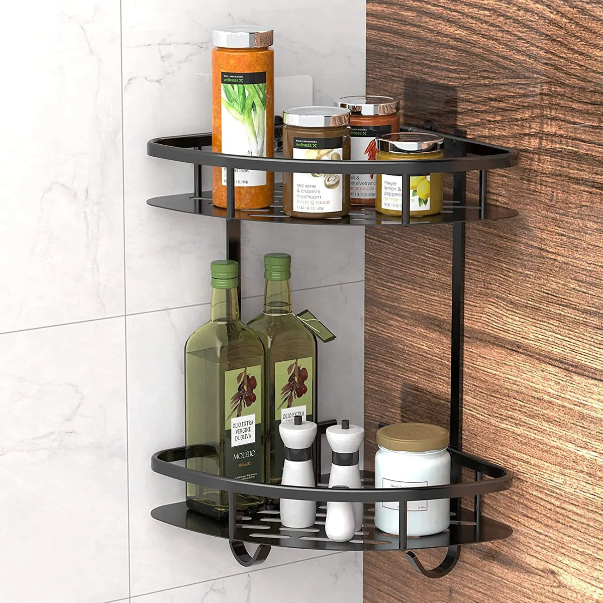 2 Pack Aluminum Adhesive Shower Caddy Corner Shelf Storage Rack for Bathroom - Image 6