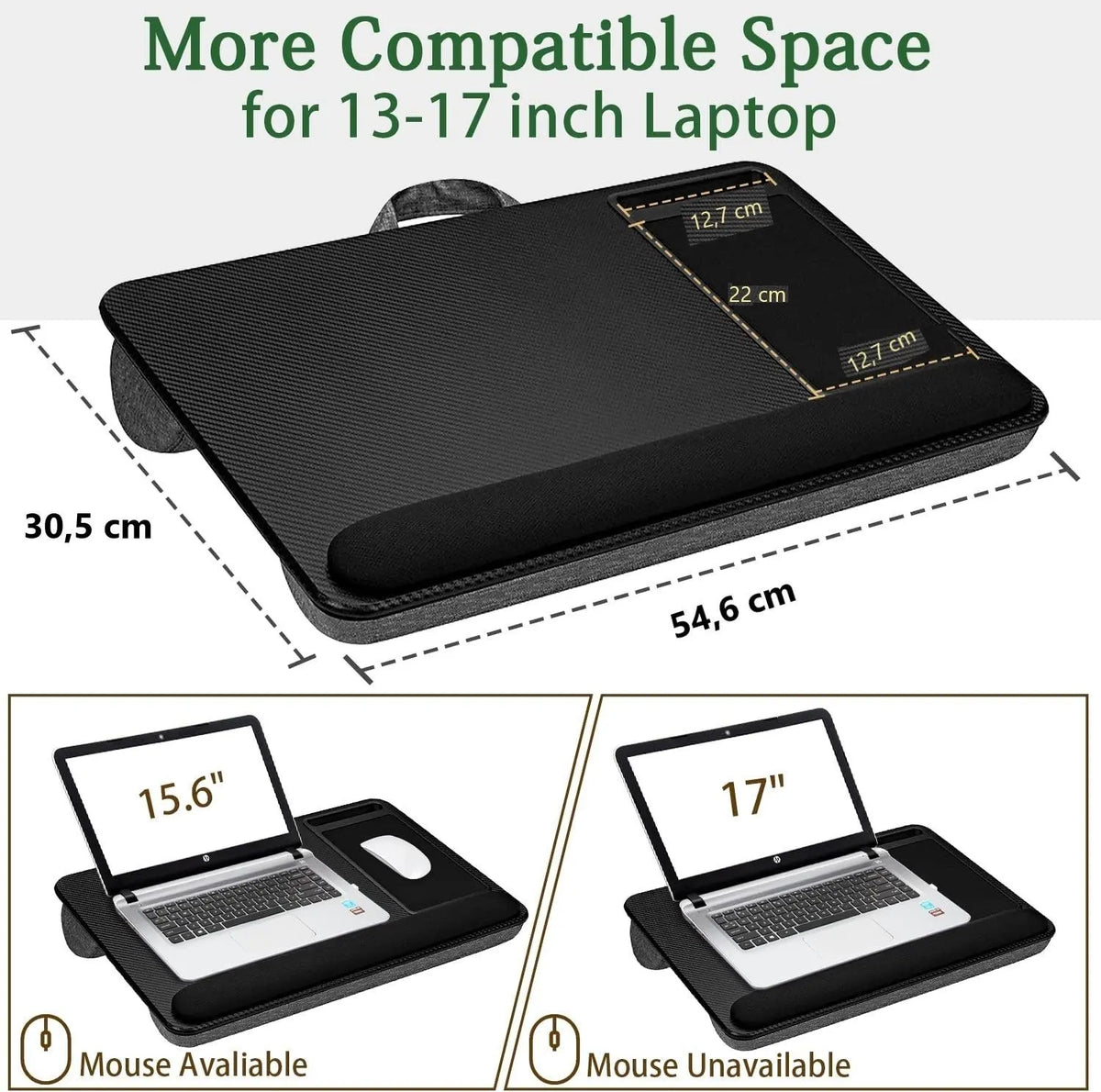 Portable Laptop Desk with Device Ledge, Mouse Pad and Phone Holder for Home Office (Black, 40cm) - Image 4