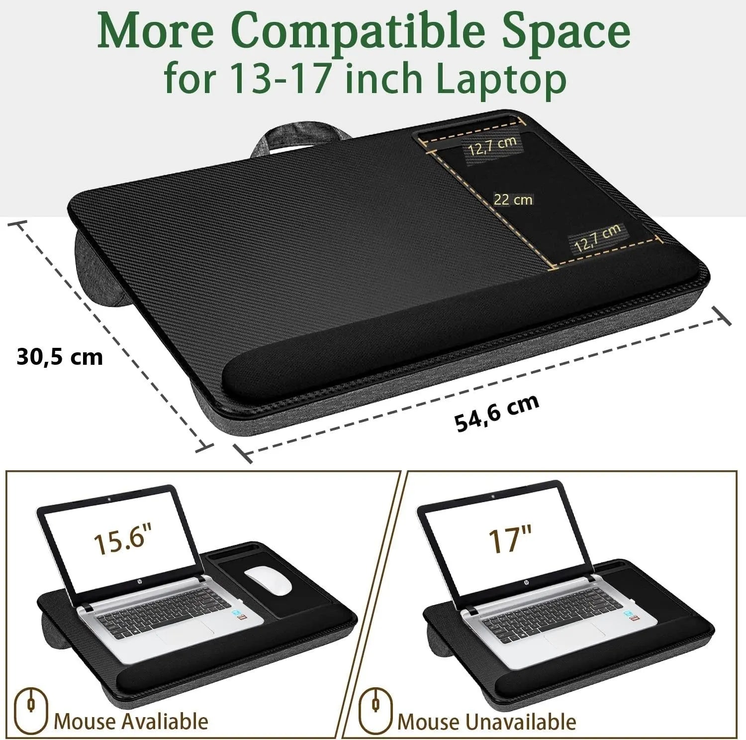 Portable Laptop Desk with Device Ledge, Mouse Pad and Phone Holder for Home Office (Black, 40cm) - Image 3