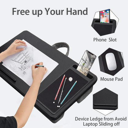 Portable Laptop Desk with Device Ledge, Mouse Pad and Phone Holder for Home Office (Black, 40cm) - Image 5