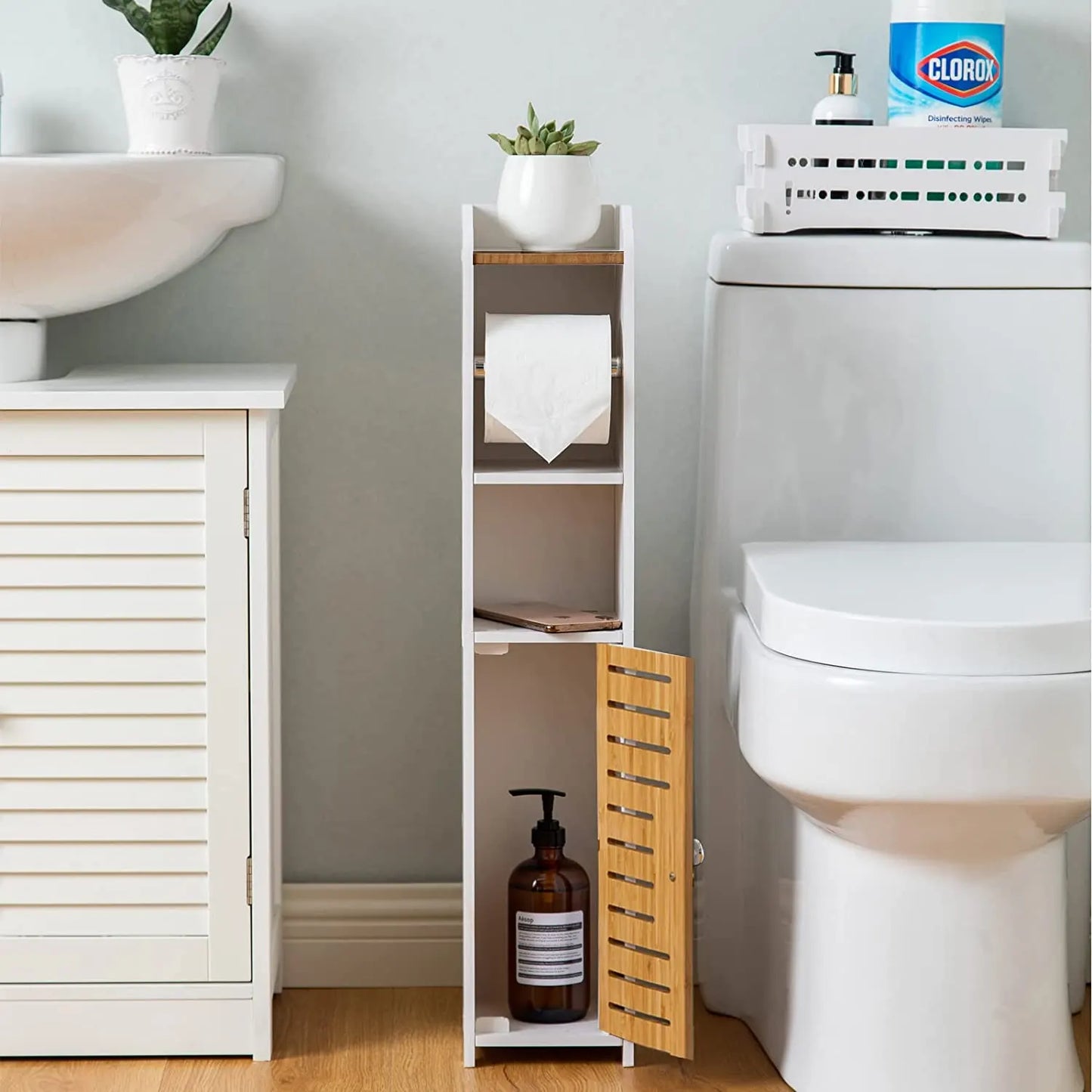 Toilet Paper Roll Holder for Bathroom with roller (Bamboo, 76cm) - Image 2