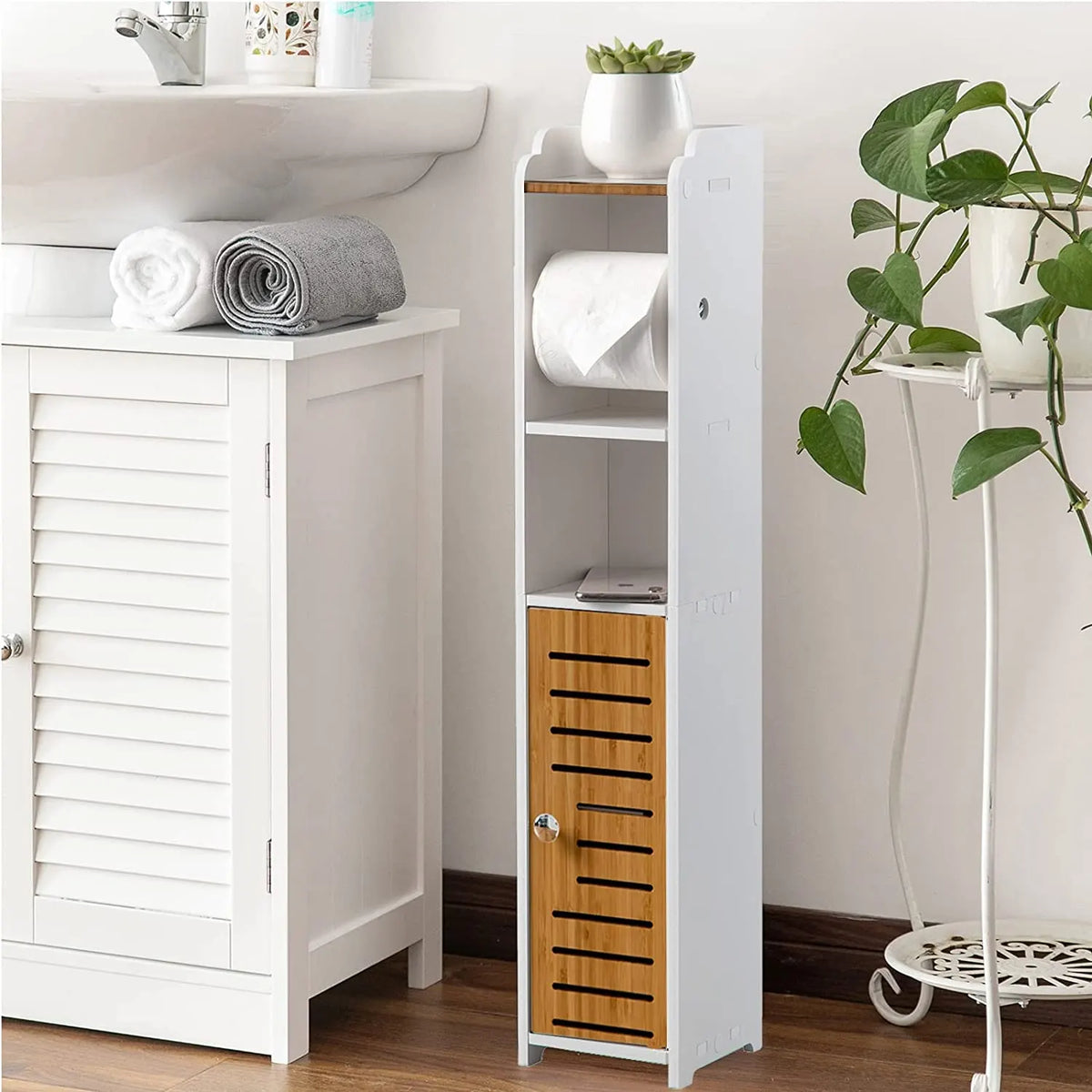 Toilet Paper Roll Holder for Bathroom with roller (Bamboo, 76cm) - Image 4