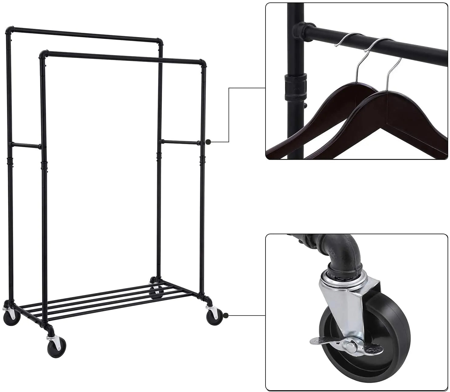 Industrial Pipe Clothes Rack Wheels , 110Kg load - Image 5