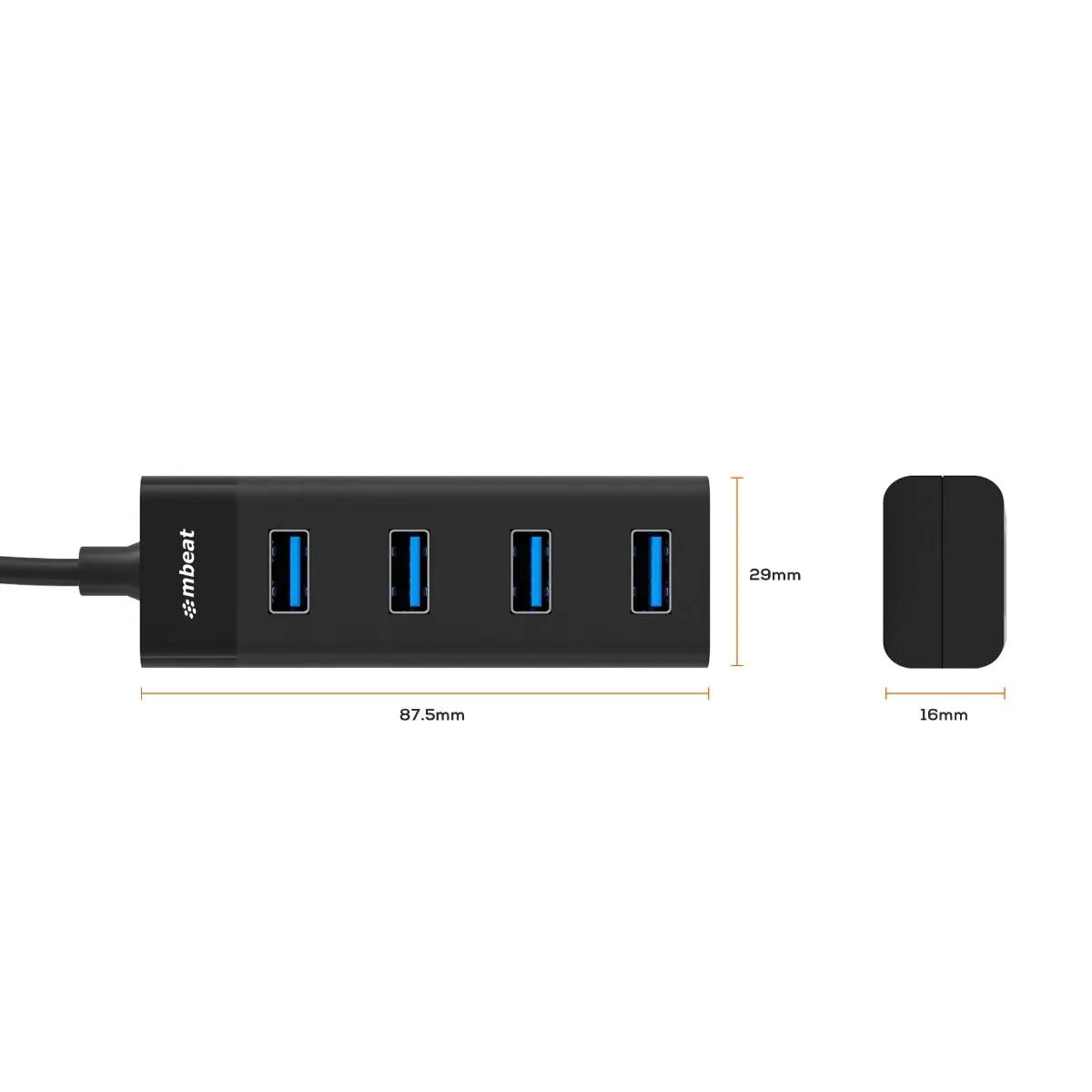 mbeat USB-C to 4-Port 3.0 Hub - Black - Image 6