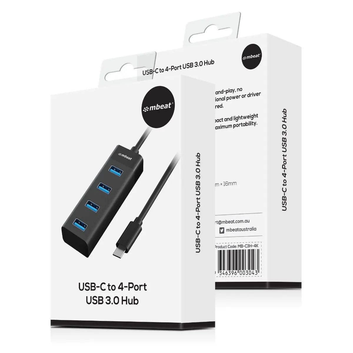 mbeat USB-C to 4-Port 3.0 Hub - Black - Image 7