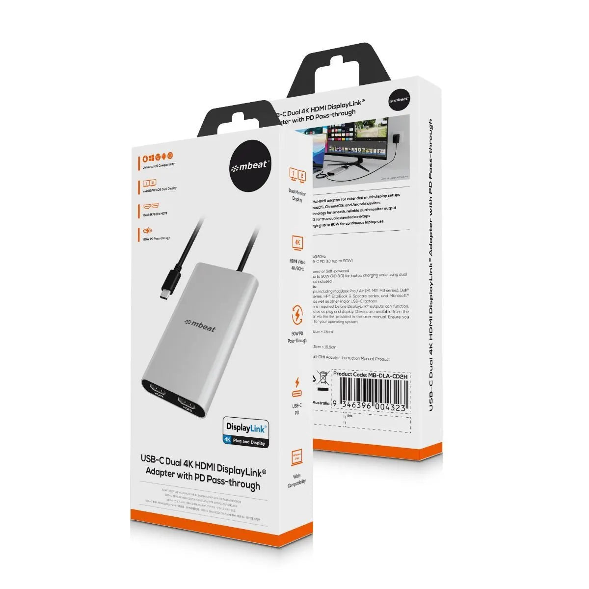 mbeat USB-C Dual 4K HDMI DisplayLink® Adapter with PD Pass-through - Image 9