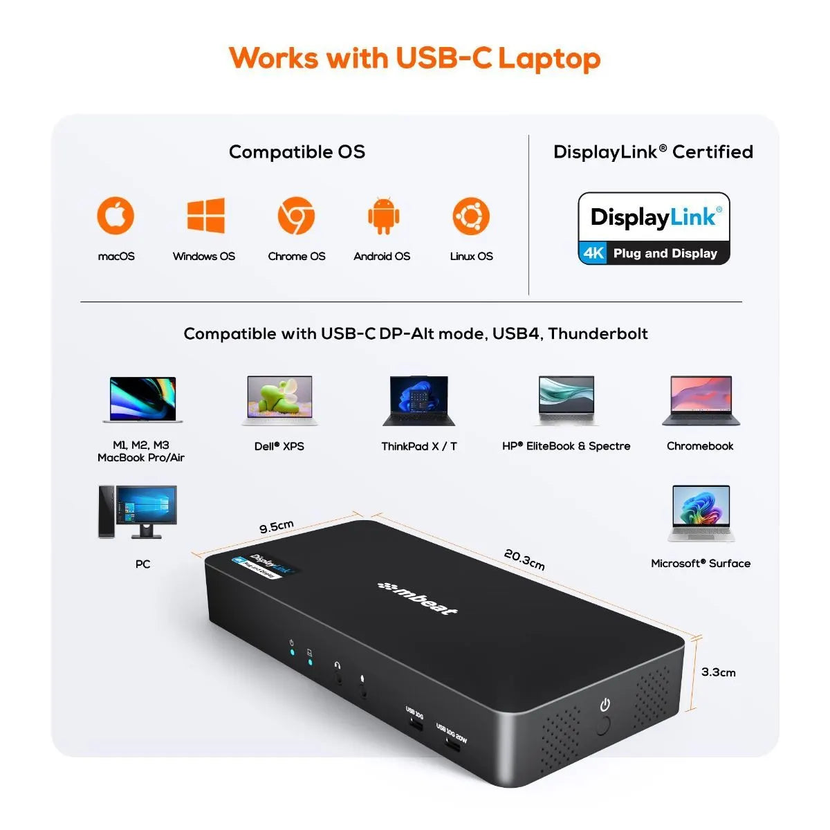 mbeat USB-C Triple 4K Display Docking Station  (DisplayLink® + HDMI-ALT) - Image 8