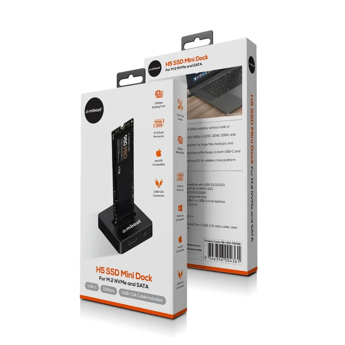 mbeat H5 USB-C/A 10Gbps M.2 NVMe & SATA SSD Mini Dock - Image 6