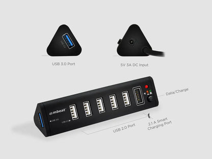 mbeat 7-Port USB 3.0 x 1 + USB 2.0 x 6 Hub with 2.1A Smart Charging Function - Image 3