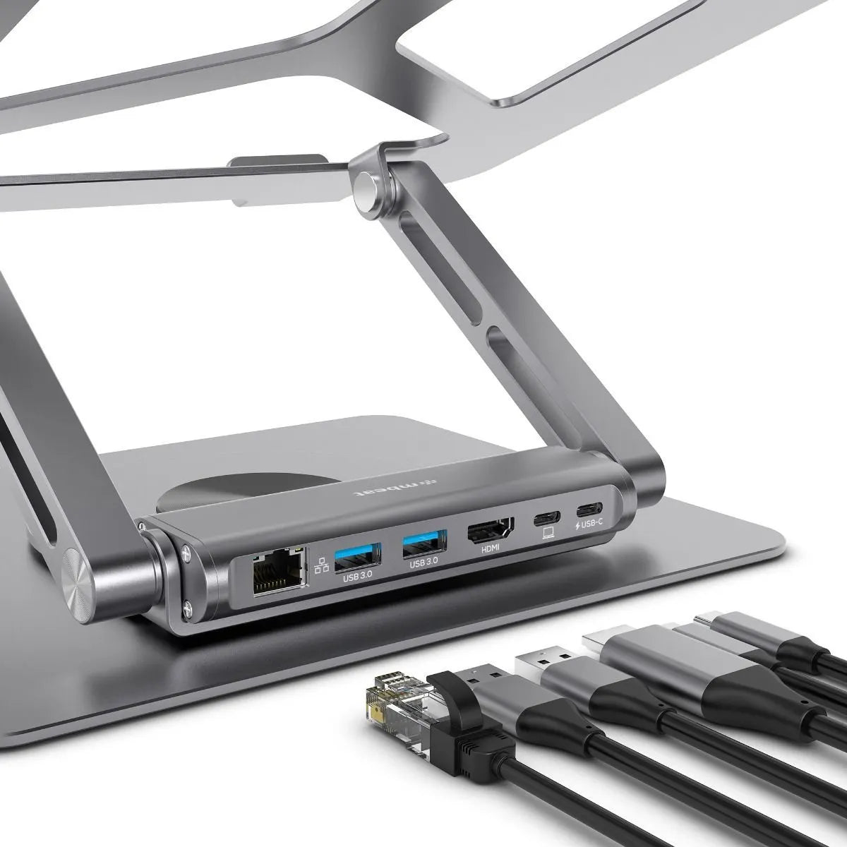 mbeat Stage S12 Rotating Laptop Stand with USB-C Docking Station - Space Grey - Image 2