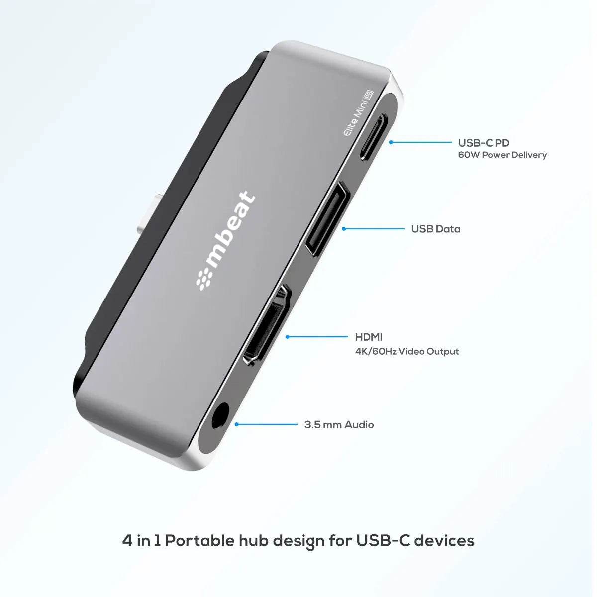 mbeat Elite Mini 4-In-1 USB-C Mobile Hub for iPad Pro, USB-C Tablet and Laptop - Image 3