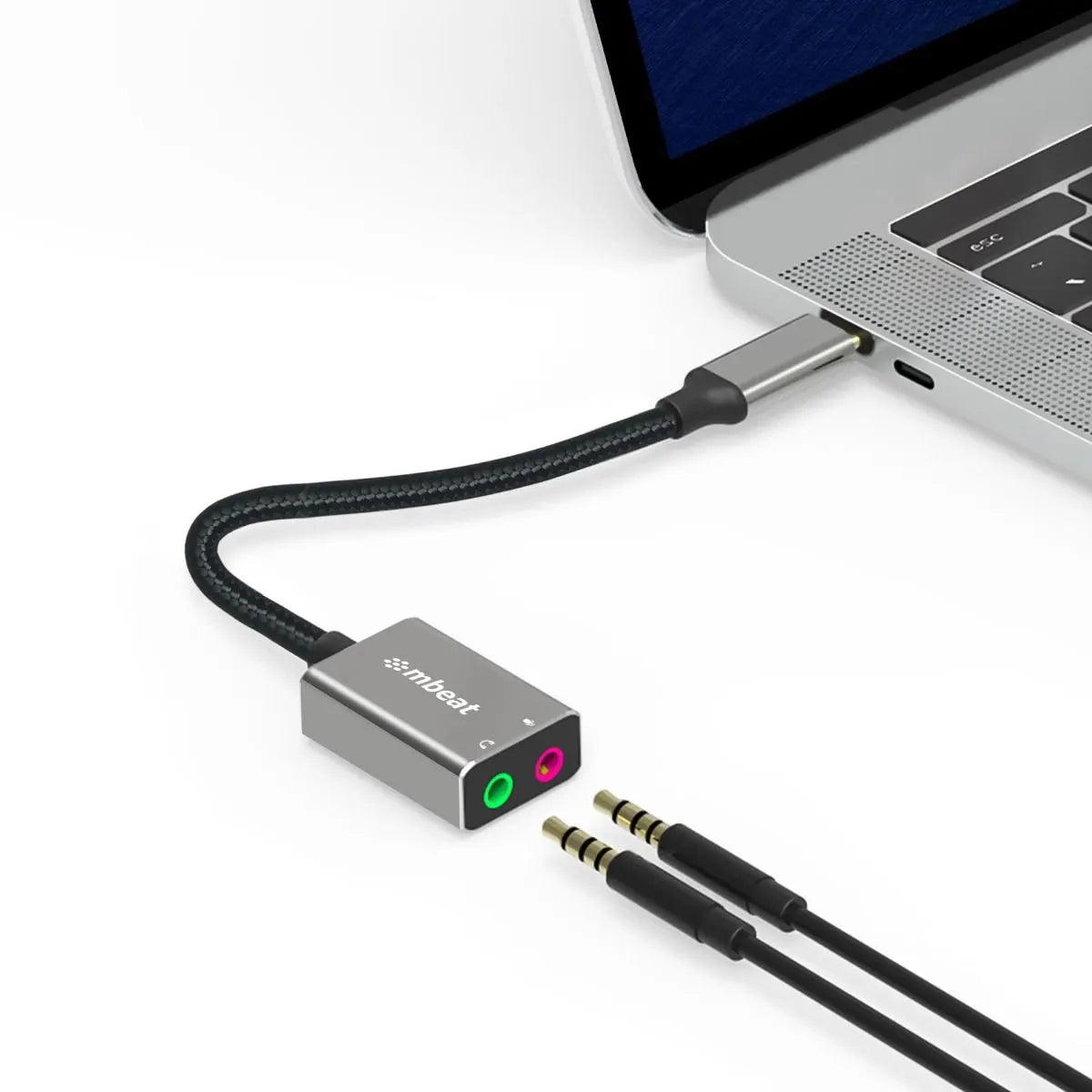 mbeat Elite USB-C to 3.5 Audio and Microphone Adapter - Space Grey - Image 4