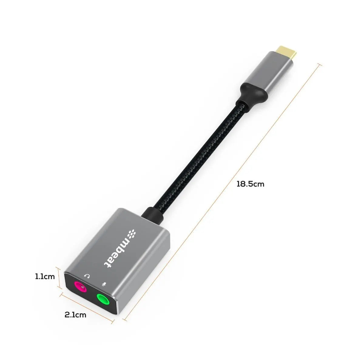 mbeat Elite USB-C to 3.5 Audio and Microphone Adapter - Space Grey - Image 7