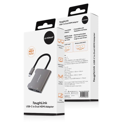 mbeat Tough Link USB-C to Dual 4K HDMI Adapter - Space Grey