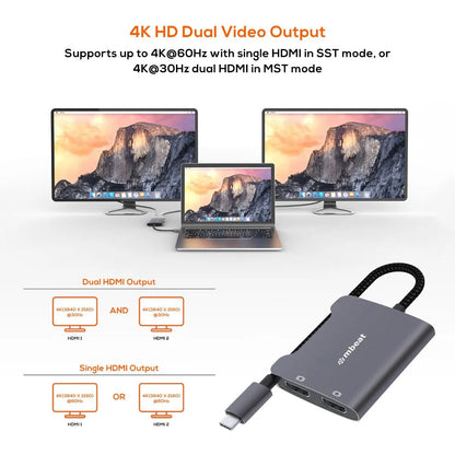 mbeat Tough Link USB-C to Dual 4K HDMI Adapter - Space Grey - Image 3