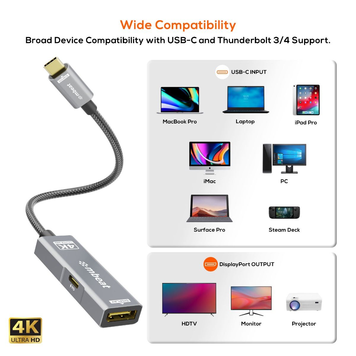 mbeat Tough Link USB-C to DP Adapter with 100W PD - Space Grey - Image 5