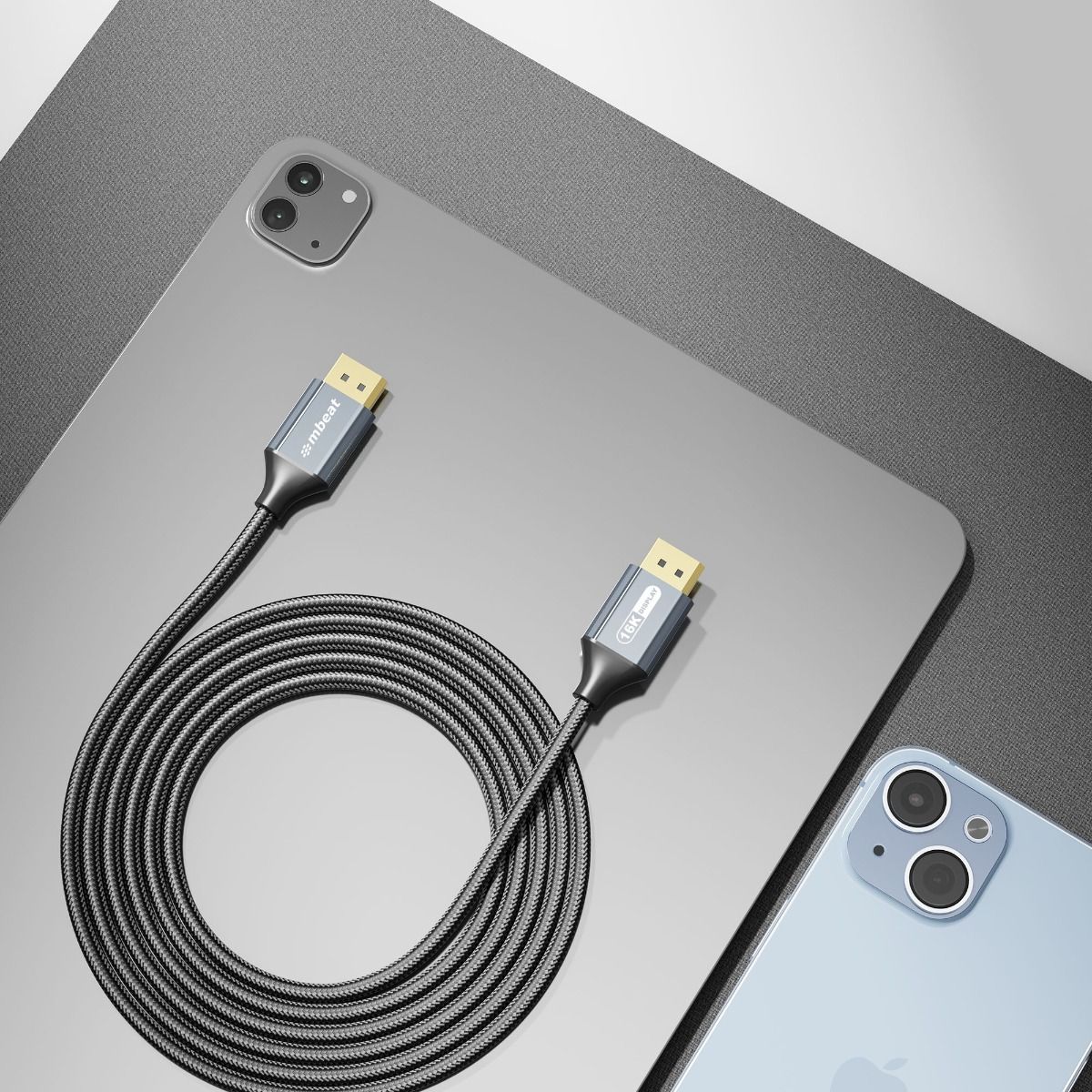 mbeat Tough Link 1.8m 16K DP to DP Cable - Space Grey - Image 5