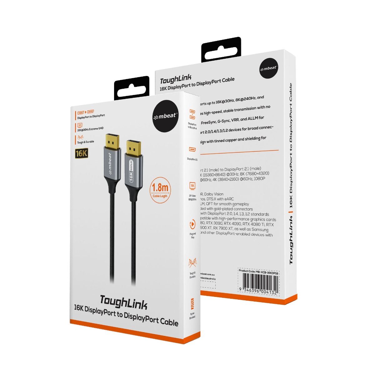 mbeat Tough Link 1.8m 16K DP to DP Cable - Space Grey - Image 6