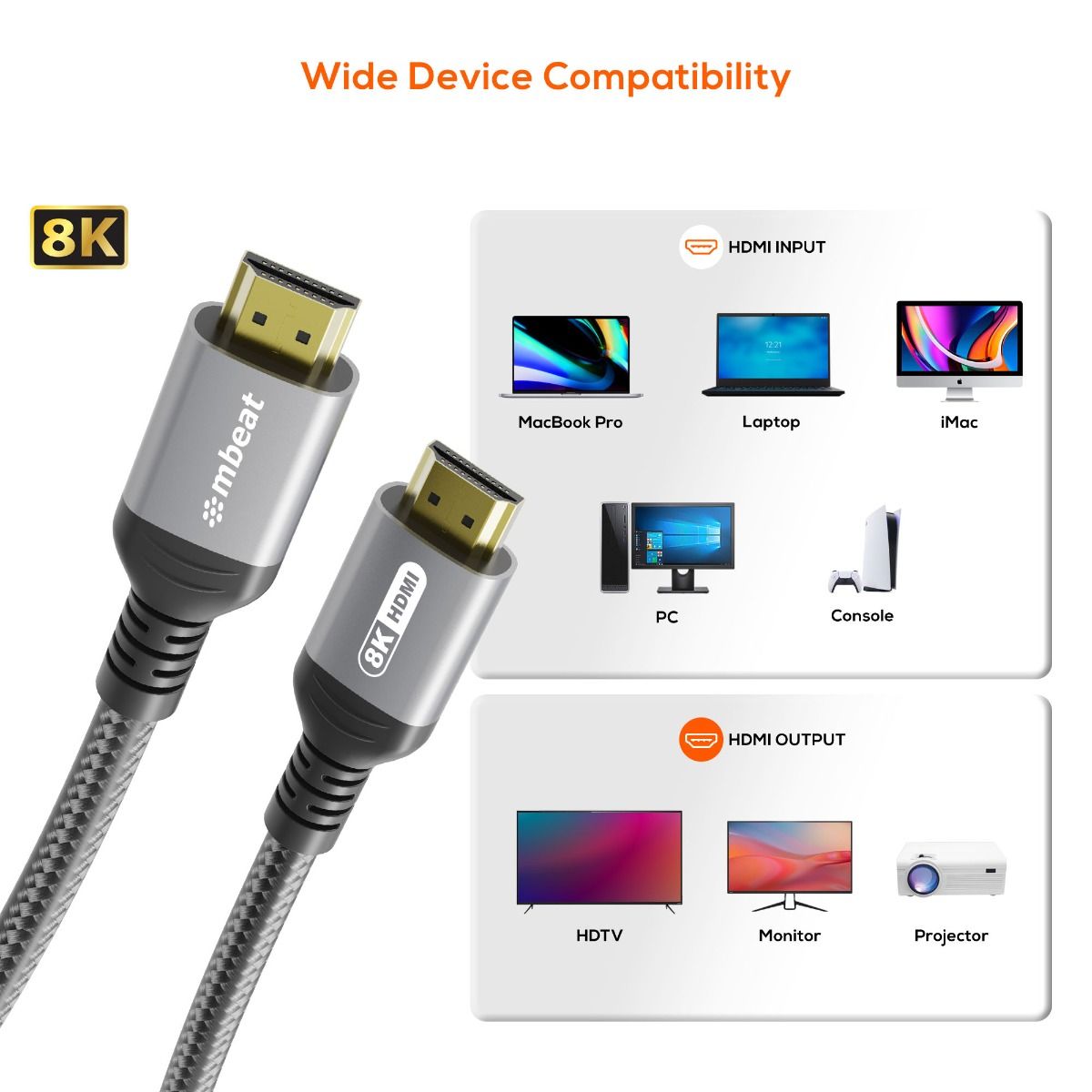 mbeat Tough Link 3m Certified 8K HDMI Cable - Space Grey - Image 4