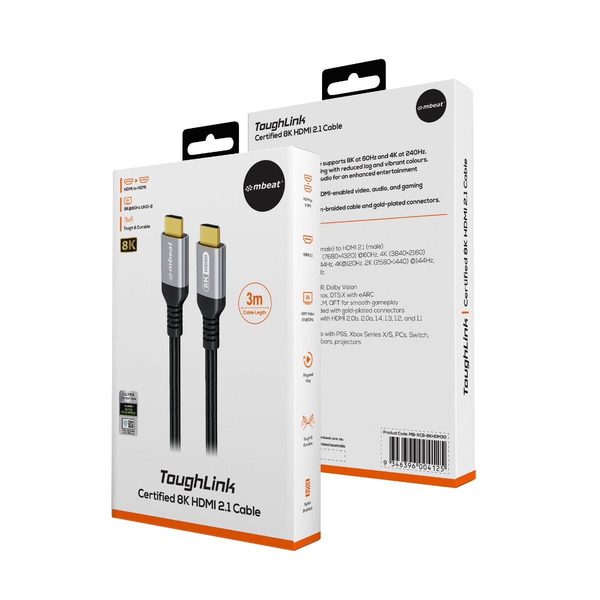 mbeat Tough Link 3m Certified 8K HDMI Cable - Space Grey - Image 6