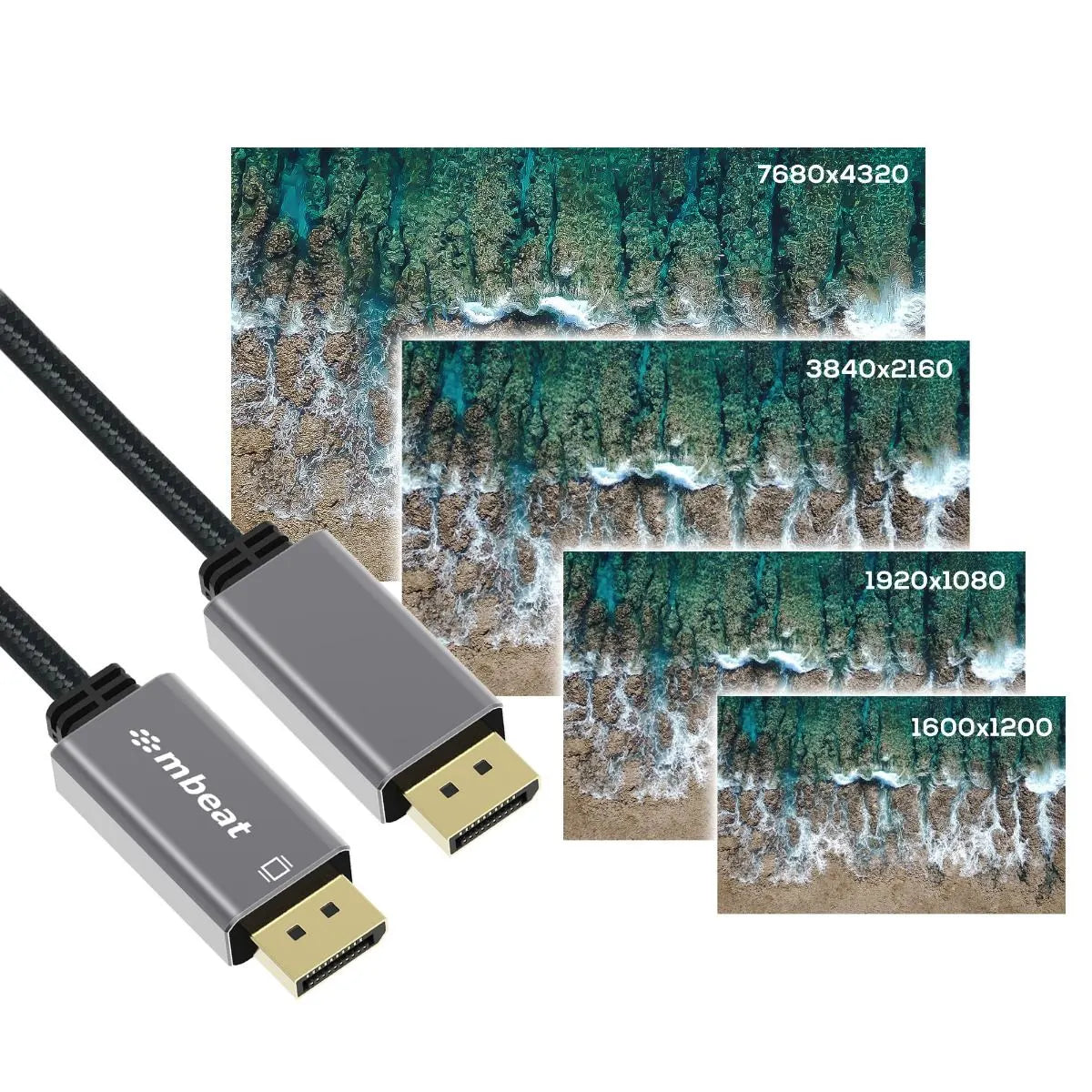 mbeat Tough Link 1.8m Display Port Cable v1.4 - Space Grey - Image 5