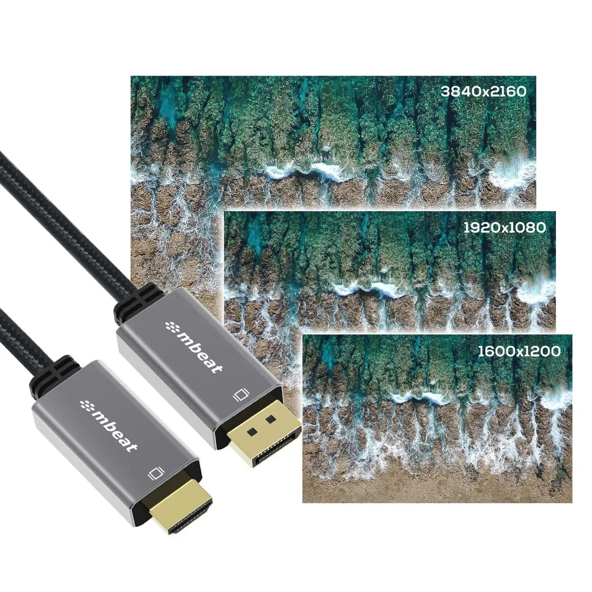 mbeat Tough Link 1.8m 4K/60Hz Display Port to HDMI Cable - Space Grey - Image 4