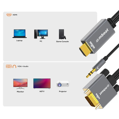 mbeat Tough Link 1.8m HDMI to VGA Cable with USB Power & 3.5mm Audio - Image 3