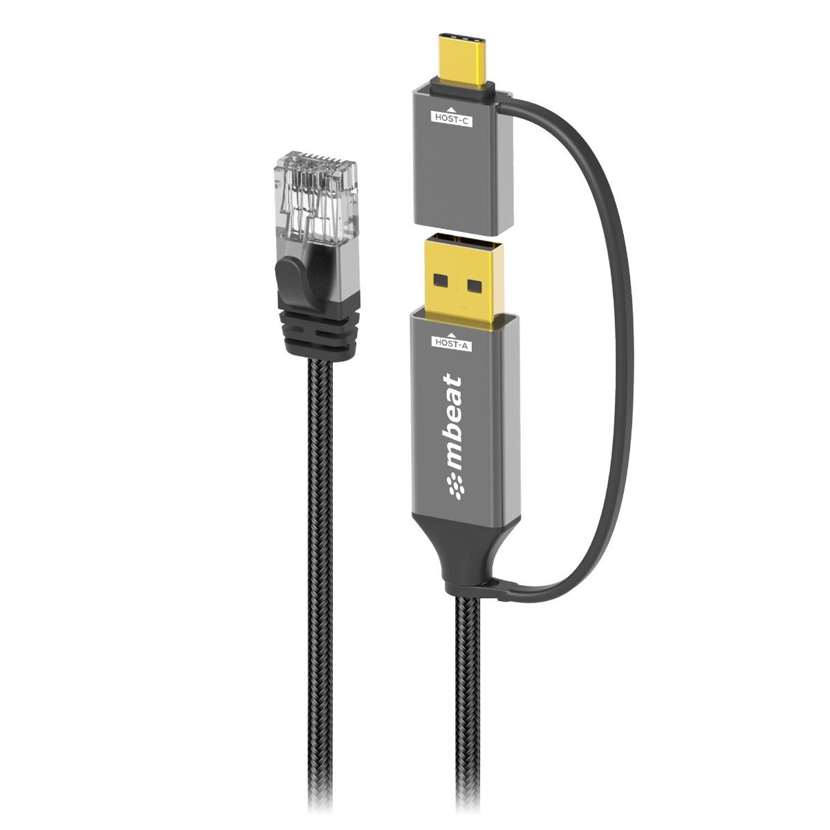 mbeat Tough Link 3m USB & USB-C to RJ45 Ethernet Cable - Space Grey - Image 2