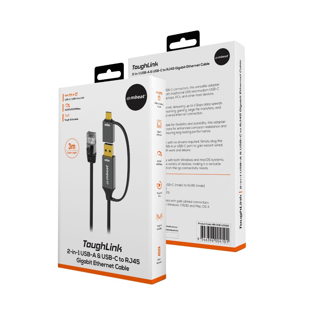 mbeat Tough Link 3m USB & USB-C to RJ45 Ethernet Cable - Space Grey - Image 8