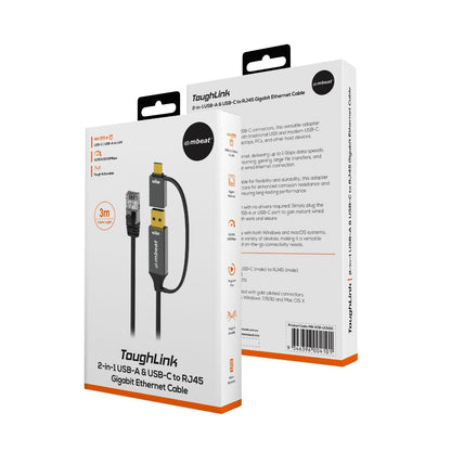 mbeat Tough Link 3m USB & USB-C to RJ45 Ethernet Cable - Space Grey - Image 8