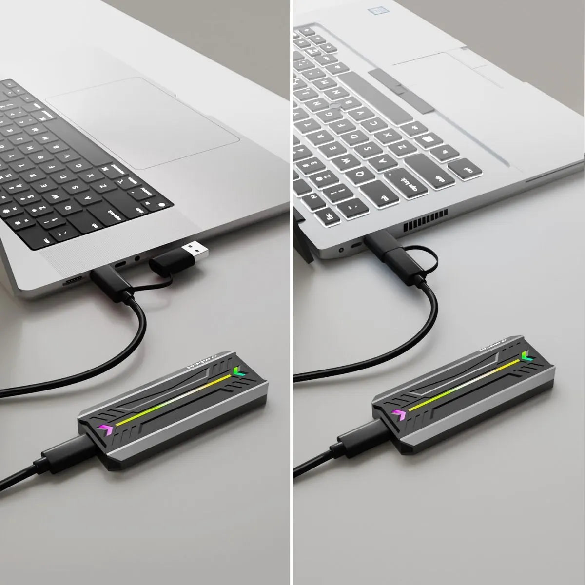 mbeat USB-C/A 10Gbps RGB M.2 NVMe & SATA SSD Enclosure - Image 3