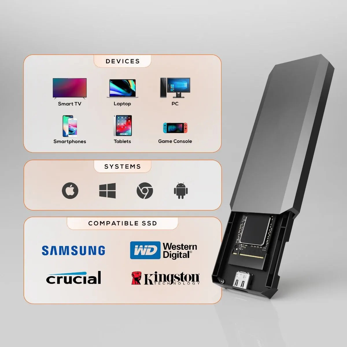 mbeat USB-C/A 10Gbps RGB M.2 NVMe & SATA SSD Enclosure - Image 6