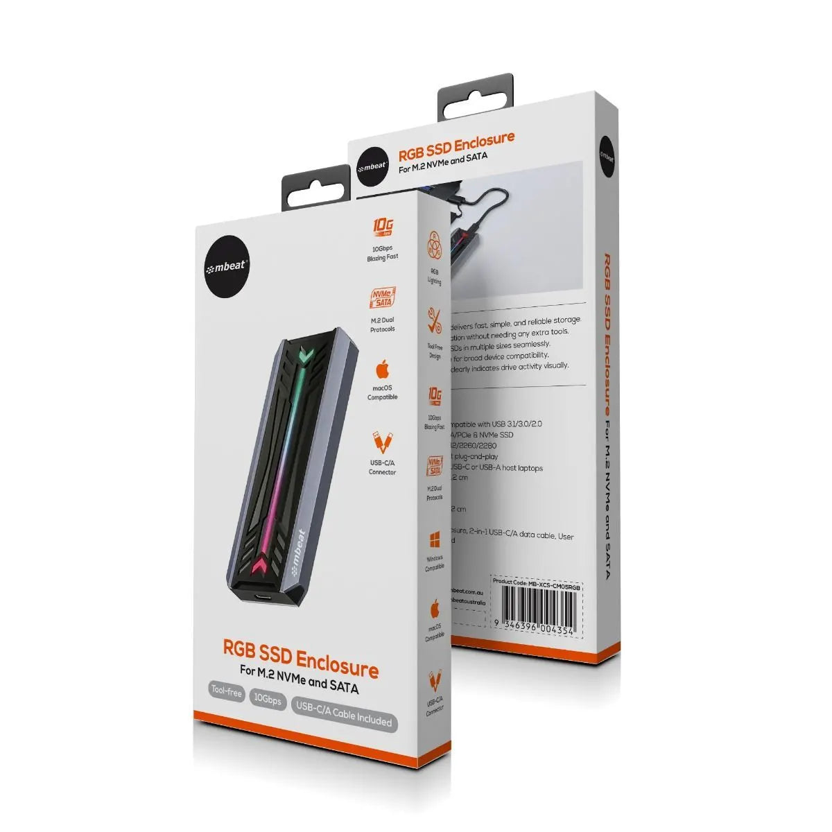 mbeat USB-C/A 10Gbps RGB M.2 NVMe & SATA SSD Enclosure - Image 7