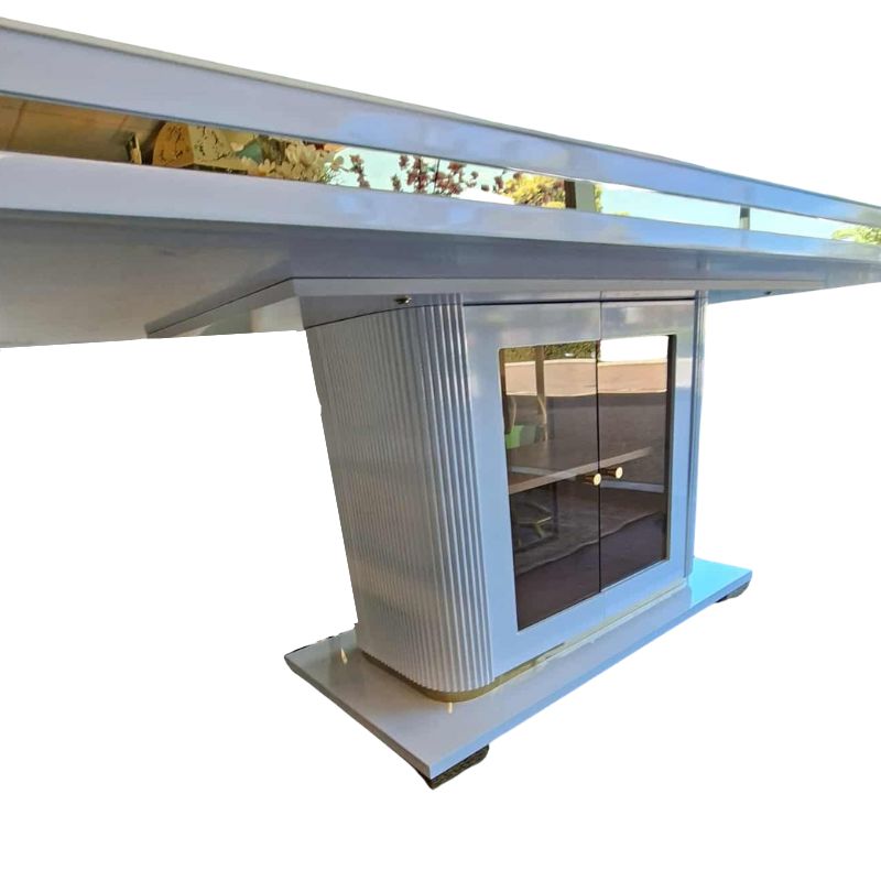 Asta Luxury Tempered Glass Top High Gloss Dining Table with Storage Cabinet - Image 2